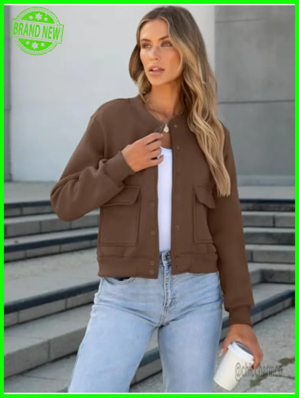 Women Cropped Bomber Jacket Casual Varsity Y2k Fall Outfit Button Down